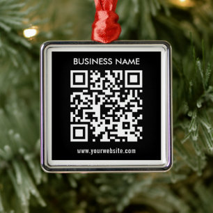 Bewerkbare (direct gegenereerde) QR-code Zwart Metalen Ornament