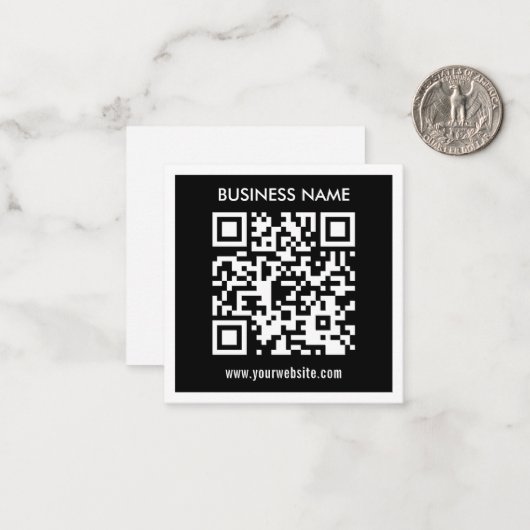 Bewerkbare (direct gegenereerde) QR-code | Zwart Notitiekaartje (Voorkant / Achterkant in situ)