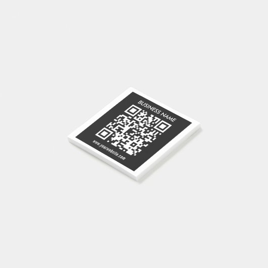 Bewerkbare (direct gegenereerde) QR-code | Zwart Post-it® Notes (Schuin)