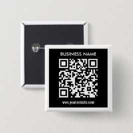 Bewerkbare (direct gegenereerde) QR-code | Zwart Vierkante Button 5,1 Cm