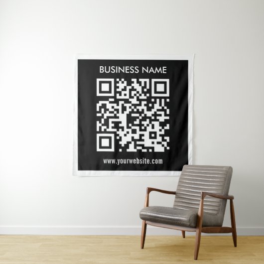 Bewerkbare (direct gegenereerde) QR-code | Zwart Wandkleed (In situ)