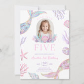 Bewerkbare 'Dive Into Five' Zeemeermin Uitnodiging (Voorkant)