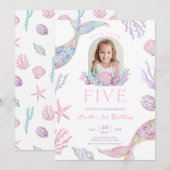 Bewerkbare 'Dive Into Five' Zeemeermin Uitnodiging (Voorkant / Achterkant)