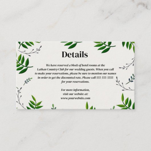 Bewerkbare donkergroene bladeren Details van de br Informatiekaartje (Voorkant)