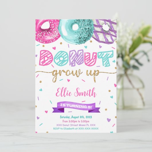 Bewerkbare Donut Verjaardagsuitnodiging Kaart (Staand voorkant)