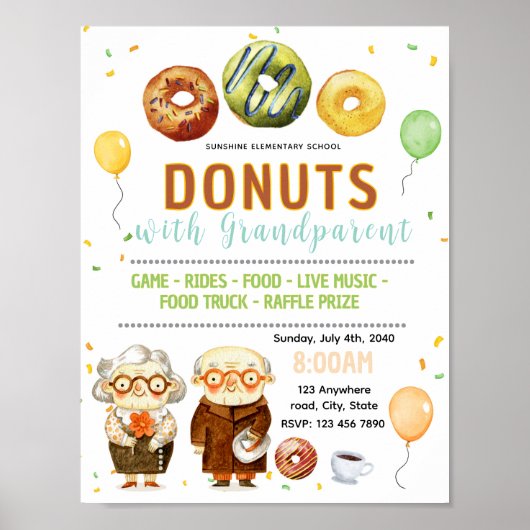 Bewerkbare donuts met grootouder flyer poster (Voorkant)