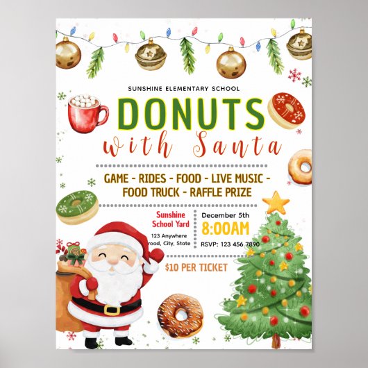 Bewerkbare donuts met santa flyer poster (Voorkant)