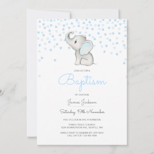 Bewerkbare Doop Uitnodiging, Olifant Kaart (Voorkant)