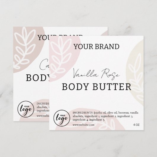 Bewerkbare downloadbare Body Butter-labels Kaart (Voorkant / Achterkant)