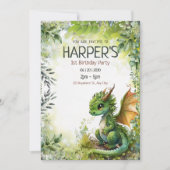 Bewerkbare Dragon 1e Verjaardagsfeestuitnodiging (Voorkant)