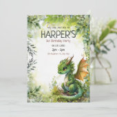 Bewerkbare Dragon 1e Verjaardagsfeestuitnodiging (Staand voorkant)