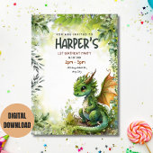 Bewerkbare Dragon 1e Verjaardagsfeestuitnodiging Kaart