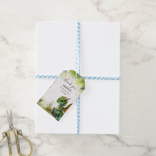 Bewerkbare Dragon 1st Birthday Party, Jongens Verj Cadeaulabel (Met Touw)