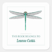bewerkbare Dragonfly-boekplaat Vierkante Sticker (Voorkant)