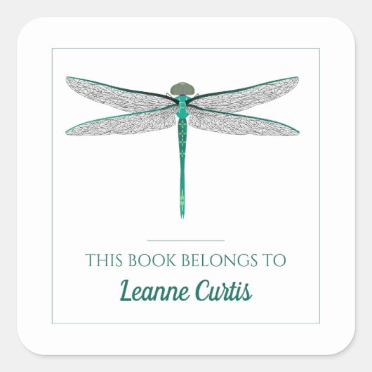 bewerkbare Dragonfly-boekplaat Vierkante Sticker (Voorkant)