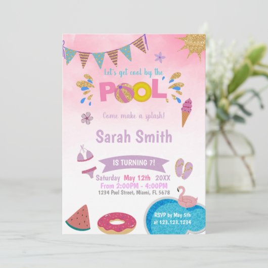 Bewerkbare Dromerige Zomer Zwemfeest Uitnodiging v (Staand voorkant)