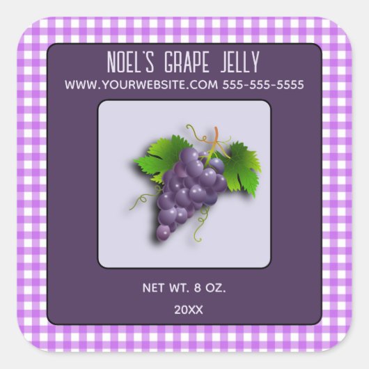 Bewerkbare druivenjam vierkante sticker (Voorkant)