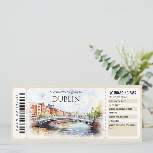 Bewerkbare Dublin Boarding Pass Vliegticket Kaart (Staand voorkant)