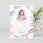 Bewerkbare duik in vijf zeemeermin uitnodiging (Staand voorkant)