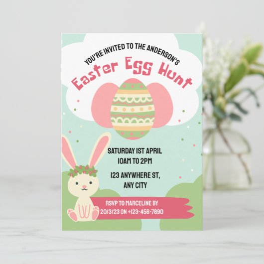 Bewerkbare easter egg hunt uitnodiging sjabloon (Staand voorkant)