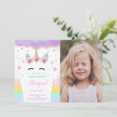 Bewerkbare Eenhoorn Foto Uitnodiging (Staand voorkant)