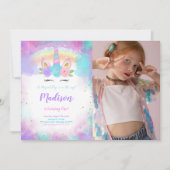 Bewerkbare Eenhoorn Verjaardagsfeestfoto uitnodigi Kaart (Voorkant)