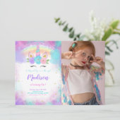 Bewerkbare Eenhoorn Verjaardagsfeestfoto uitnodigi Kaart (Staand voorkant)