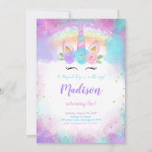 Bewerkbare Eenhoorn Verjaardagsfeestuitnodiging Kaart (Voorkant)