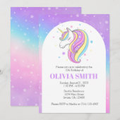 Bewerkbare Eenhoorn Verjaardagsuitnodiging Sjabloo Kaart (Voorkant / Achterkant)