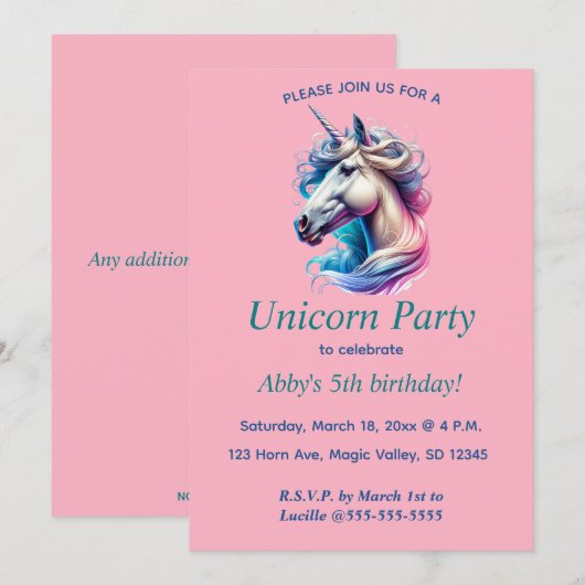 Bewerkbare eenhoornpartij kaart (Voorkant / Achterkant)