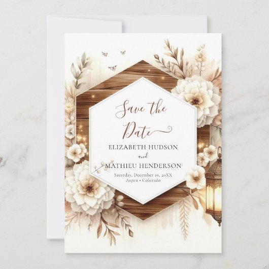 Bewerkbare eenvoudige rustieke bruiloft save the date (Voorkant)