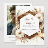 Bewerkbare eenvoudige rustieke bruiloft save the date (Voorkant / Achterkant)