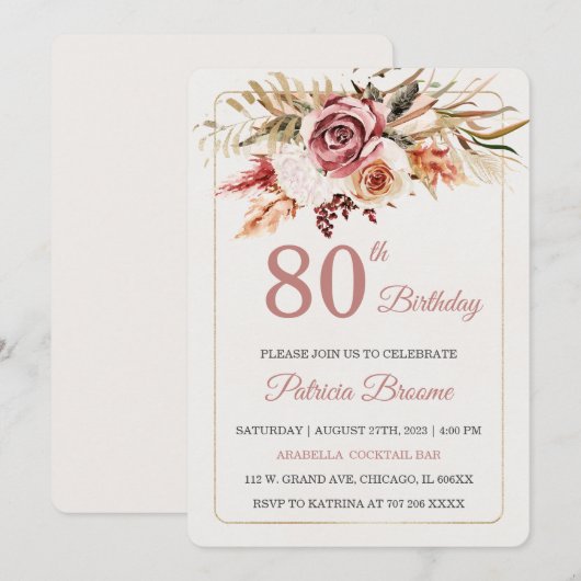 Bewerkbare Elegante 80e Verjaardag Sjabloon Kaart (Voorkant / Achterkant)