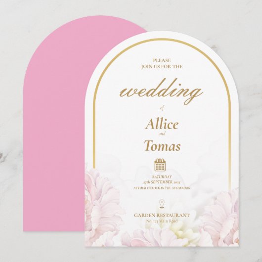 Bewerkbare Elegante Bloemenboog Huwelijksuitnodigi Kaart (Voorkant / Achterkant)