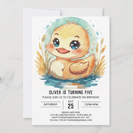 bewerkbare elegante eend verjaardag kaart (Voorkant)