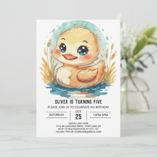 bewerkbare elegante eend verjaardag kaart (Staand voorkant)