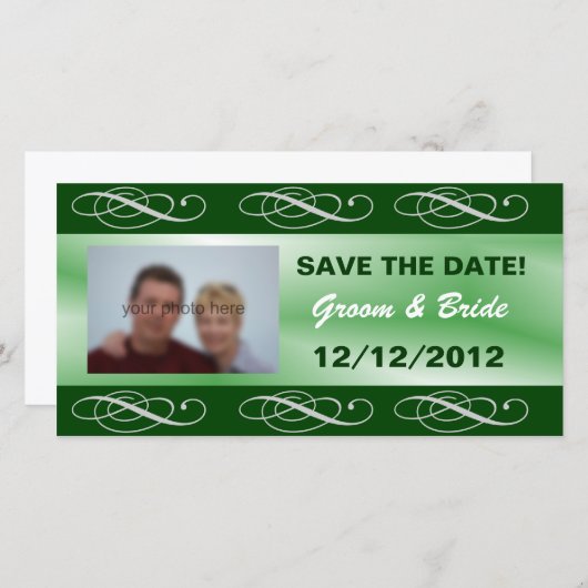 Bewerkbare elegante groene bruiloft opslaan van de save the date (Voorkant / Achterkant)