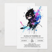 bewerkbare elegante ninja meisje verjaardag kaart (Voorkant / Achterkant)