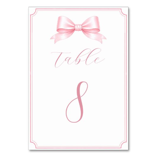 Bewerkbare Elegante Roze Bruidsfeest Tafel Nummers Kaart (Voorkant)