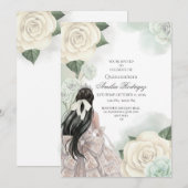 Bewerkbare Elegante Wit Goud Quinceañera uitnodigi Kaart (Voorkant / Achterkant)
