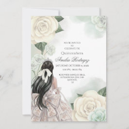 Bewerkbare Elegante Wit Goud Quinceañera uitnodigi Kaart