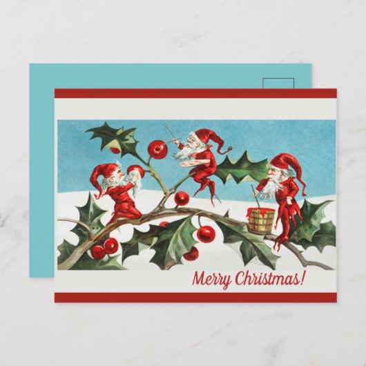 Bewerkbare  Elfen Schilderen Bessen Kerst Briefkaart (Voorkant / Achterkant)