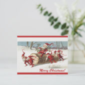 Bewerkbare  Elves die de Kerstman op een Logboek b Briefkaart (Staand voorkant)