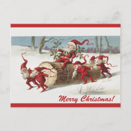 Bewerkbare  Elves die de Kerstman op een Logboek b Briefkaart