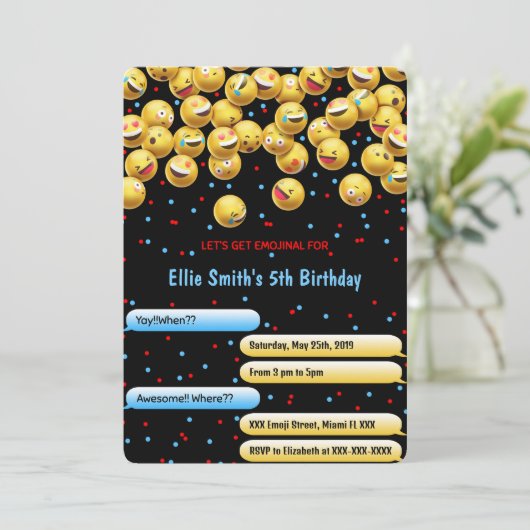 Bewerkbare emoji uitnodiging (Staand voorkant)