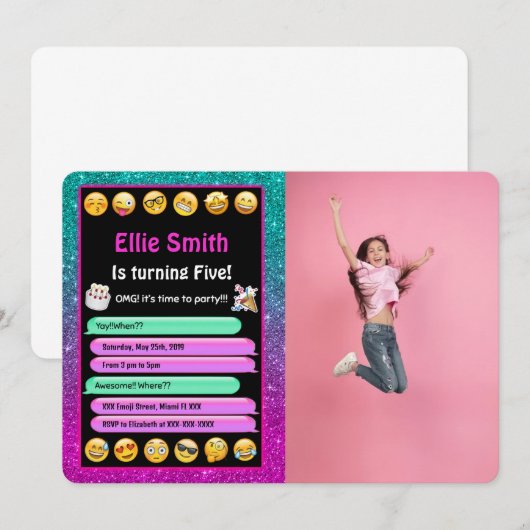 Bewerkbare Emoji Verjaardagsfoto Uitnodiging (Voorkant / Achterkant)