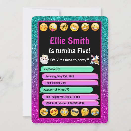 Bewerkbare Emoji verjaardagsuitnodiging Kaart (Voorkant)