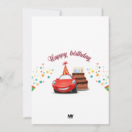 Bewerkbare en afdrukbare Design Cars-thema Verjaar Kaart (Achterkant)