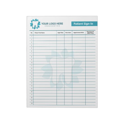 Bewerkbare endodontie of tandheelkundige aanmeldin notitieblok (Linkerzijde)