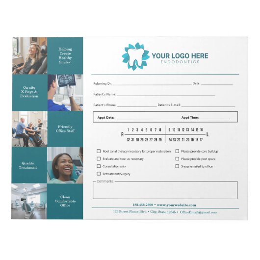 Bewerkbare endodontie Referral Afspraak Notitieblok (Voorkant)